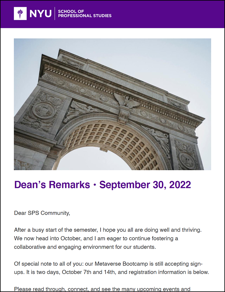 Dean's Remarks - September 30th, 2022 - Students
